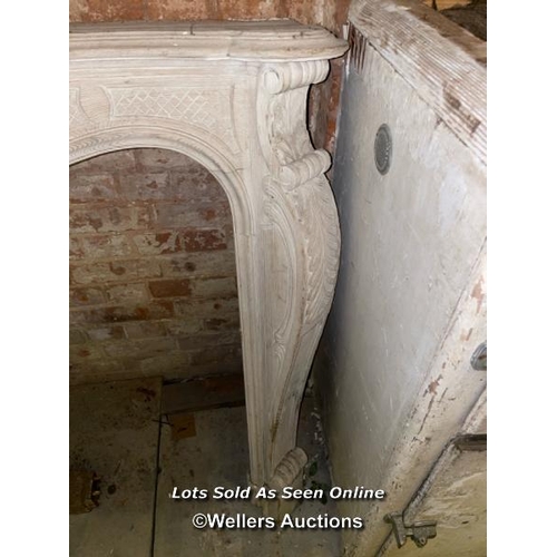 541 - BLEACHED PINE FIRE SURROUND, LOUIS XV STYLE, 150 X 30 X 115CM, INTERNAL MEASURES 117 X 92.5CM