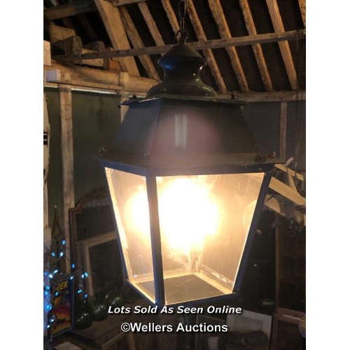 561 - EARLY 20TH CENTURY CONVERTED HANGING LANTERN, 34 X 60CM