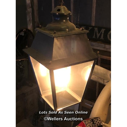 562 - EARLY 20TH CENTURY CONVERTED HANGING LANTERN, 34 X 60CM