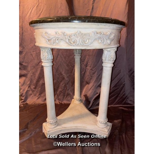 568 - 20TH CENTURY DISTRESSED PAINTED ITALIAN OCCASIONAL TABLE WITH MARBLE TOP, ON TRI-FORM COLUMN BASE, D... 