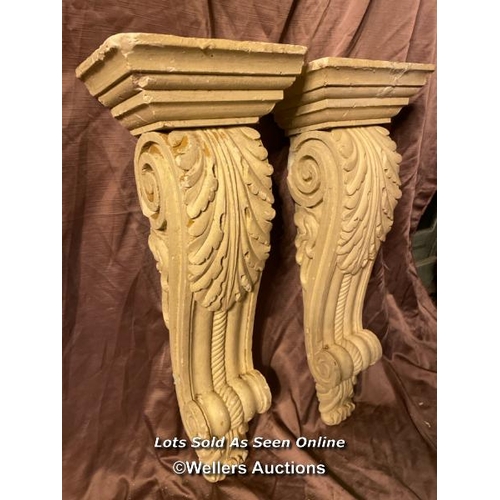 570 - PAIR OF 19TH CENTURY PLASTER CORBELS, HEIGHT 79CM