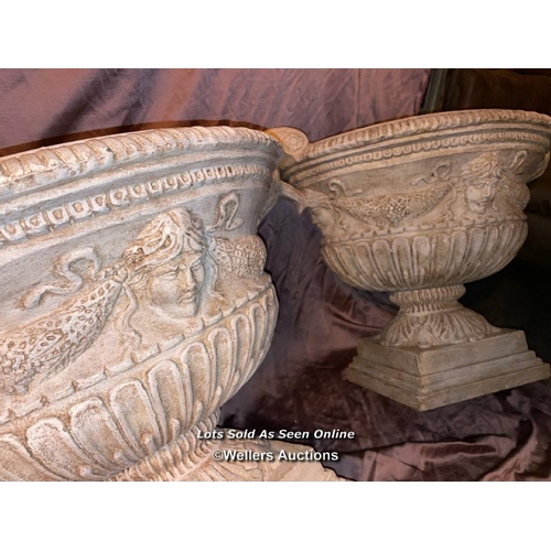 571 - PAIR OF EX-FILM SET RESIN GRECIAN URNS, 80 X 60CM