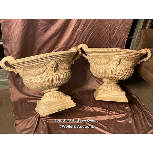 571 - PAIR OF EX-FILM SET RESIN GRECIAN URNS, 80 X 60CM