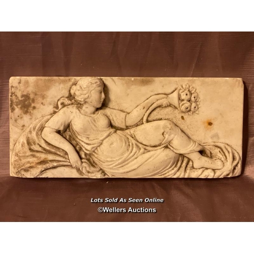 573 - CARVED MARBLE PLAQUE, 31 X 14CM