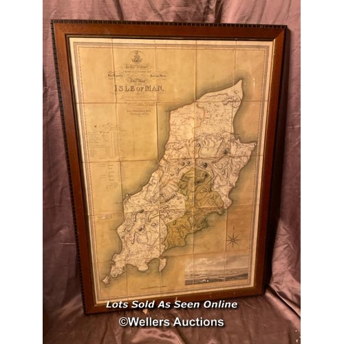 606 - 19TH CENTURY FRAMED AND GLAZED MAP OF THE ISLE OF MAN, 75 X 106CM