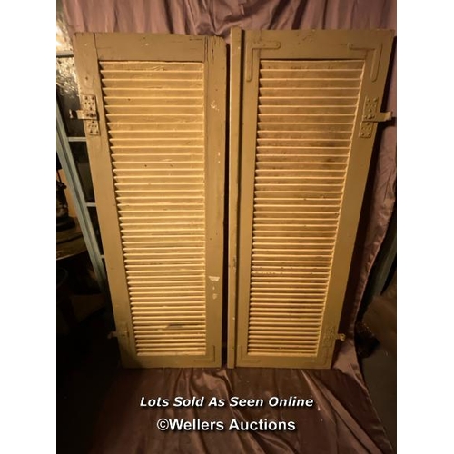 607 - PAIR OF 19TH CENTURY SHUTTERS, ORIGINAL PAINT, EACH 59 X 157CM