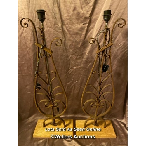 608 - PAIR OF 19TH CENTURY IRON WORK BALUSTRADE CONVERTED LAMPS