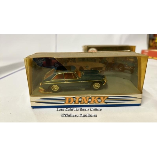 21 - Four Dinky diecast cars and one Vanguards van including 1968 Jaguar E-type and 1973 Ferrari / AN3