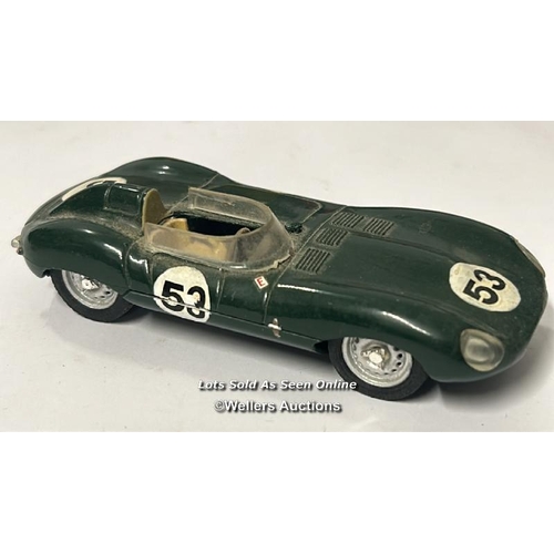 23 - Three vintage diecast cars including Dinky no.133, Cunningham C-5R, off white body with brown interi... 