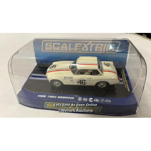 25 - Three boxed & unboxed Scalextric cars including MGB 1964 Sebring and Mitsubishi Lancer / AN4