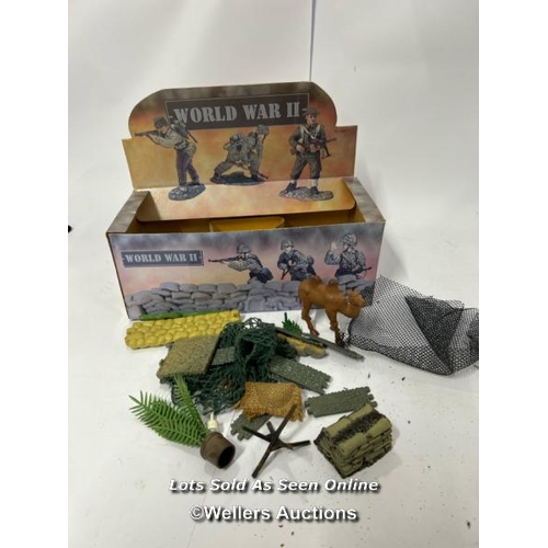 38 - Assorted military figures and accessories including metal hand painted soldiers, plastic soldiers, d... 