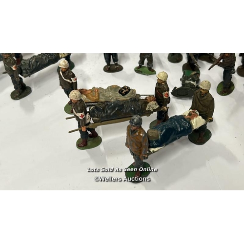 38 - Assorted military figures and accessories including metal hand painted soldiers, plastic soldiers, d... 