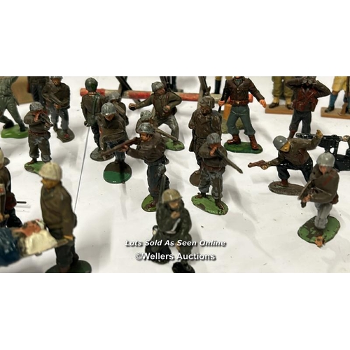 38 - Assorted military figures and accessories including metal hand painted soldiers, plastic soldiers, d... 