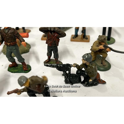 38 - Assorted military figures and accessories including metal hand painted soldiers, plastic soldiers, d... 