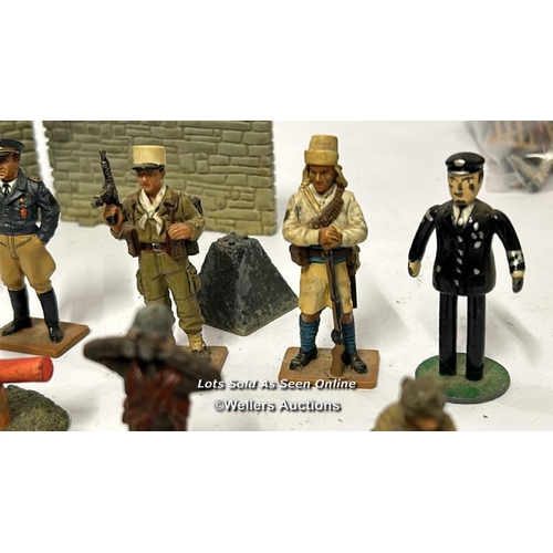 38 - Assorted military figures and accessories including metal hand painted soldiers, plastic soldiers, d... 