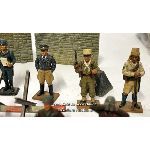 38 - Assorted military figures and accessories including metal hand painted soldiers, plastic soldiers, d... 