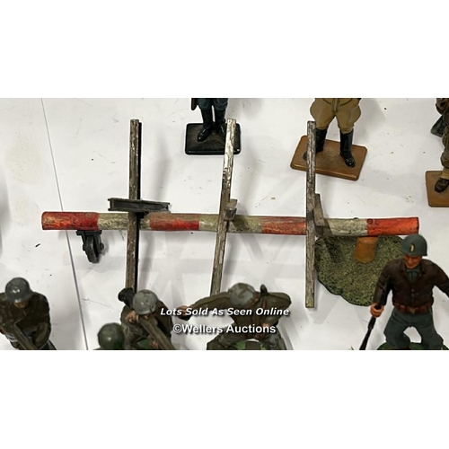 38 - Assorted military figures and accessories including metal hand painted soldiers, plastic soldiers, d... 