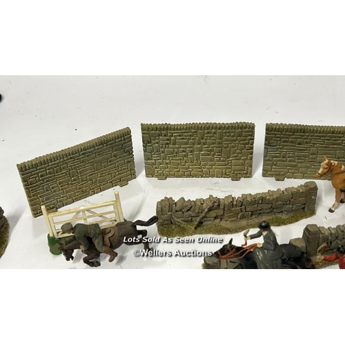 41 - Models including metal and plastic horses with riders, lead greyhounds, walls, hedges and sand bags ... 