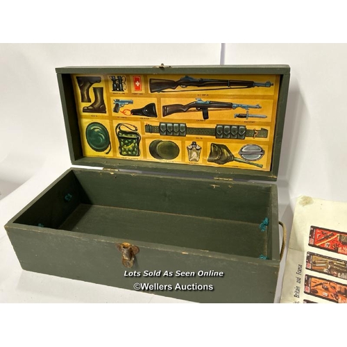 6 - A 1964 Palitoy Action Man figure in American Green Beret fatigues and a wooden kit locker, Palitoy 1... 