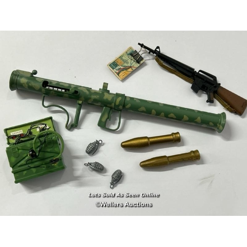 6 - A 1964 Palitoy Action Man figure in American Green Beret fatigues and a wooden kit locker, Palitoy 1... 