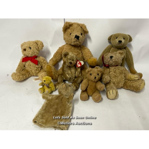 63 - Seven assorted teddy bears including one TY 