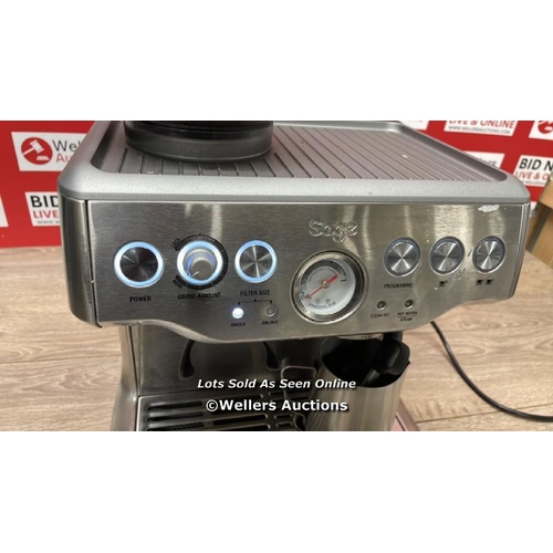 156 - SAGE BARISTA EXPRESS BES875BSS PUMP COFFEE MACHINE / POWERS UP / SIGNS OF USE / A22