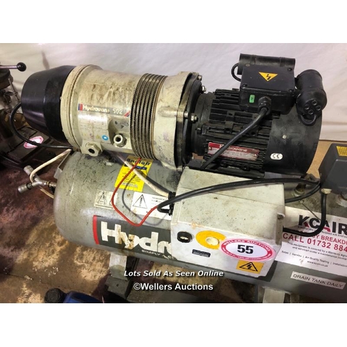 55 - HYDROVANE 502 240V AIR COMPRESSOR, WITH 2 GAL. OF OIL, IN WORKING ORDER
