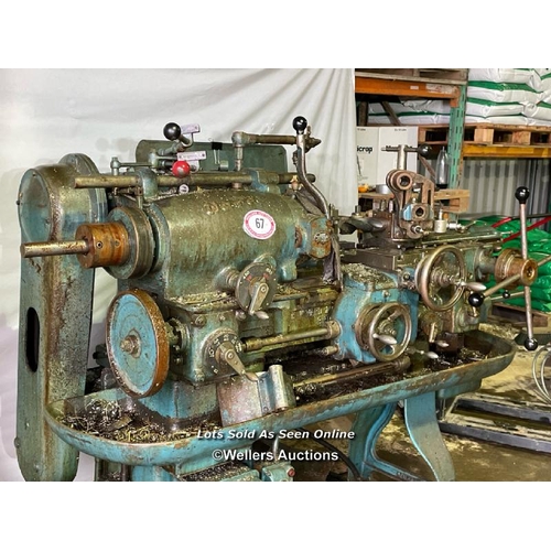 67 - H. W. WARD AND SON CAPSTAN 2A LATHE, 3 PHASE, INCL. 3 JAW CHUCK, IN WORKING ORDER