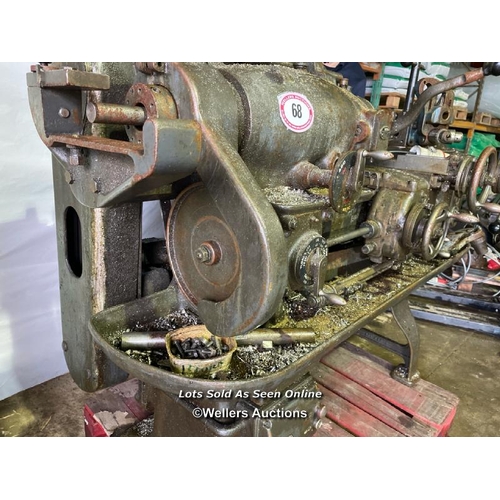 68 - H. W. WARD AND SON CAPSTAN 2A LATHE, 3 PHASE, INCL. 3 JAW CHUCK, IN WORKING ORDER