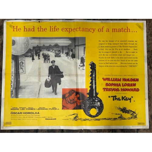 617 - THE KEY, ORIGINAL FILM POSTER, PRINTED IN ENGLAND BY STAFFORD & CO, TAPE TO THE REAR, 10125CM W X 76... 