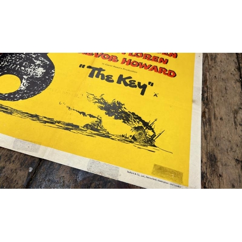 617 - THE KEY, ORIGINAL FILM POSTER, PRINTED IN ENGLAND BY STAFFORD & CO, TAPE TO THE REAR, 10125CM W X 76... 