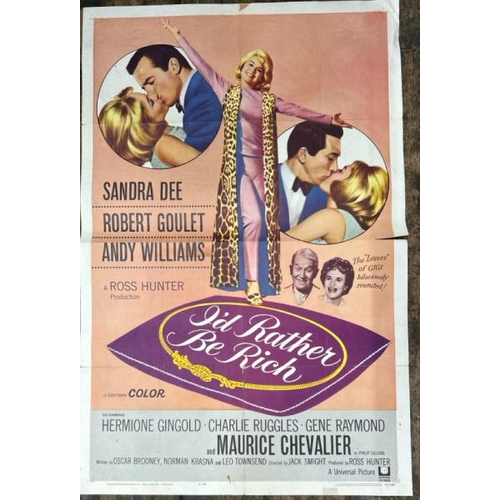 654 - I'D RATHER BE RICH STARRING SANDRA DEE, ORIGINAL FILM POSTER, 64/238, 68.5CM W X 104CM H