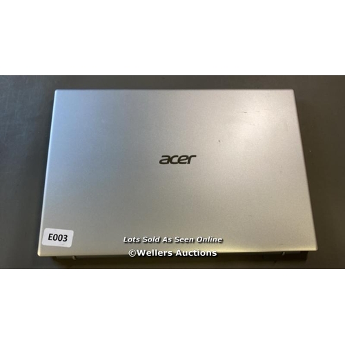 9606 - ACER ASPIRE 3 / 8GB RAM / 128GB HD / I3-1115G4 @ 3.0GHZ / SN: NXAT0EK00A203048F63400 / WINDOWS 11 OP... 