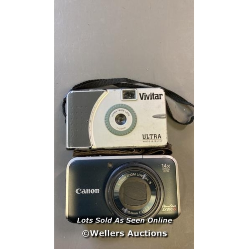 9694 - X1 VIVITAR RETRO CAMERA AND X1 CANON POWERSHOT SX210 IS DIGITAL CAMERA MODEL PC1468