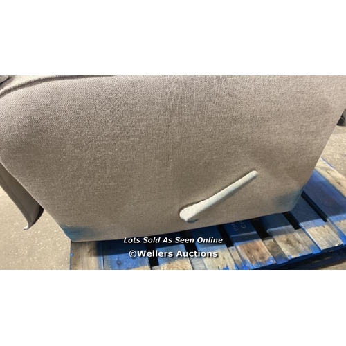 2082 - TRUE INNOVATIONS PAXLEY GREY FABRIC SWIVEL RECLINER CHAIR / STAINED / UNTESTED / SIGNS OF USE / MA