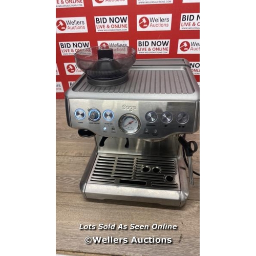 2115 - SAGE BARISTA EXPRESS BES875BSS PUMP COFFEE MACHINE / HOPPER LID MISSING / POWERS UP / SIGNS OF USE /... 