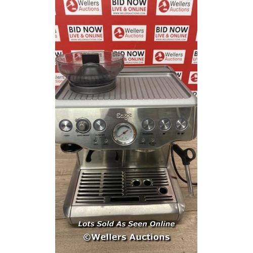 2115 - SAGE BARISTA EXPRESS BES875BSS PUMP COFFEE MACHINE / HOPPER LID MISSING / POWERS UP / SIGNS OF USE /... 