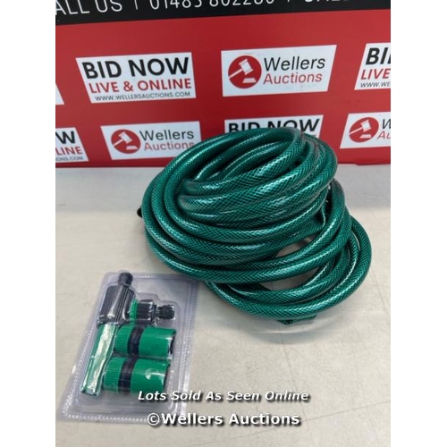 3106 - TILZ GARDEN HOSE WITH SPRAY NOZZLE ATTACHMENTS - 15M OUTDOOR HOSE / APPEARS NEW OPEN BOX / H66