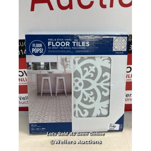 3140 - WALLPOPS FP2942 MEDINA PEEL & STICK FLOOR TILES, GREY,12 X 12 INCHES / APPEARS NEW / H67