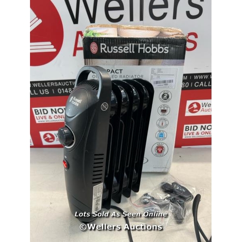 3162 - RUSSELL HOBBS 650W OIL FILLED RADIATOR, 5 FIN PORTABLE ELECTRIC HEATER / POWERS UP / MINIMAL SIGNS O... 