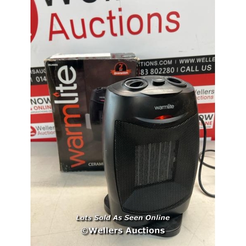 3168 - WARMLITE WL44005 CERAMIC FAN HEATER WITH 2 HEAT SETTINGS, OVERHEAT PROTECTION, 1500W, BLACK / POWERS... 