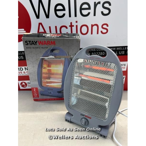 3191 - STAYWARM 800W 2 BAR QUARTZ HEATER WITH 2 HEAT SETTINGS / SAFETY TIP-OVER SWITCH / WIDE ANGLE HEAT RE... 