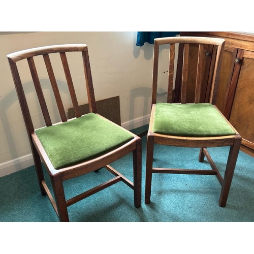 153 - Pair of oak chairs with green upholstery, 43 x 80 x 39cm (collection from private residence in Weybr... 