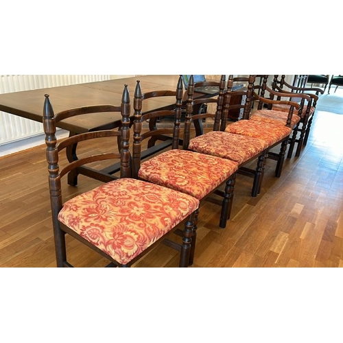 155 - Matching set of four mahogany ladder back chairs, 51 x 46 x 94cm and two elbow chairs 57 x 54 x 94cm... 