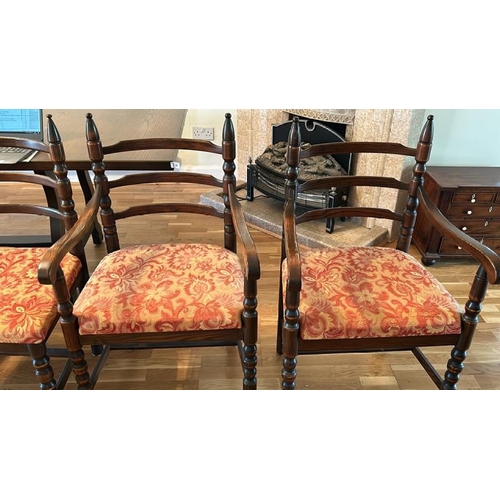 155 - Matching set of four mahogany ladder back chairs, 51 x 46 x 94cm and two elbow chairs 57 x 54 x 94cm... 