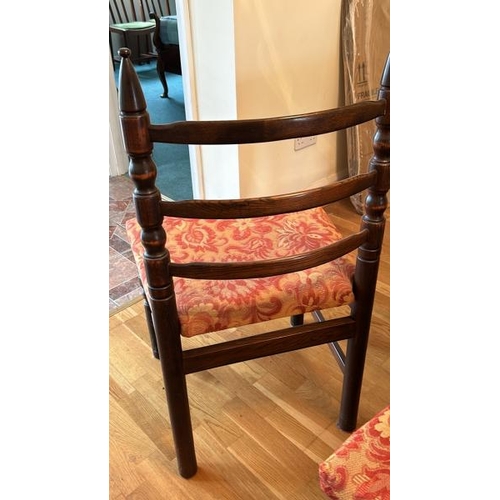 155 - Matching set of four mahogany ladder back chairs, 51 x 46 x 94cm and two elbow chairs 57 x 54 x 94cm... 