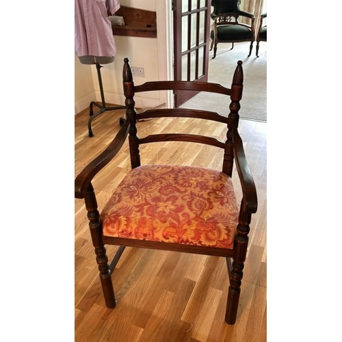 155 - Matching set of four mahogany ladder back chairs, 51 x 46 x 94cm and two elbow chairs 57 x 54 x 94cm... 