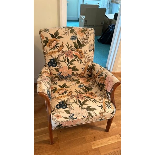 156 - Parker-Knoll upholstered chair decorated with flowers and birds, 56 x 58 x 80cm (collection from pri... 