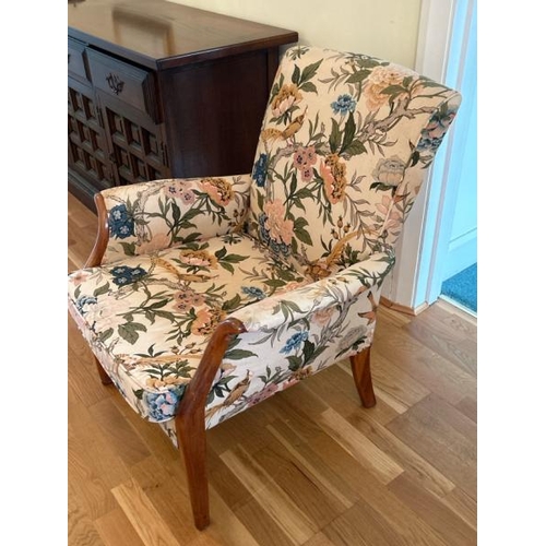 156 - Parker-Knoll upholstered chair decorated with flowers and birds, 56 x 58 x 80cm (collection from pri... 