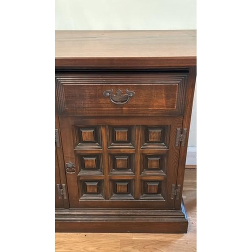 157 - Mahogany four door, three drawer cabinet with cutlery tray by Younger, 204 x 71 x 48cm (collection f... 